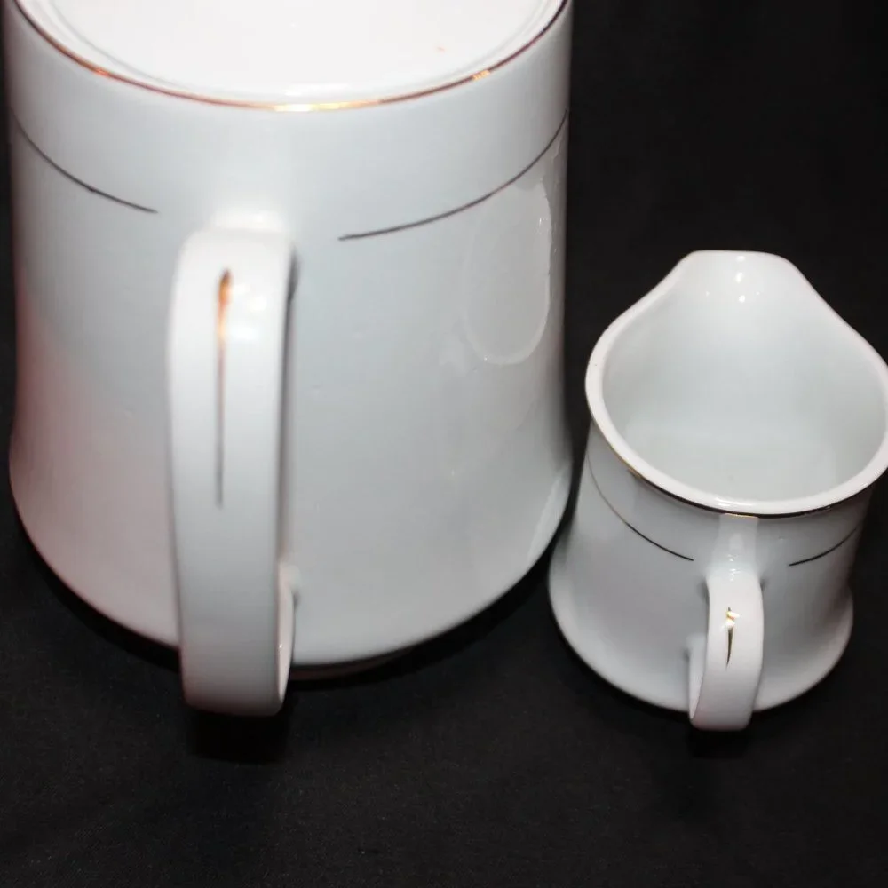 Vintage Lynns Fine China Teapot and Creamer White with Gold Trim